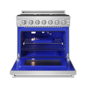 Gordon Ramsay by THOR Kitchen 36" 6 cu. ft. Professional Propane Gas Range with 6 Sealed Burners in Stainless Steel, RSG36PLP