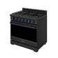 Gordon Ramsay by THOR Kitchen 36" 6 cu. ft. Professional Propane Gas Range with 6 Sealed Burners in Black with Blue Accents, RSG36PBLP-BLU