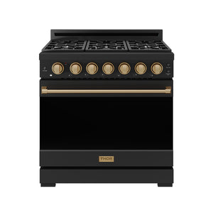 Gordon Ramsay by THOR Kitchen 36" 6 cu. ft. Professional Natural Gas Range with 6 Sealed Burners in Black with Bronze Accents, RSG36PB-BRZ