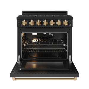 Gordon Ramsay by THOR Kitchen 36" 6 cu. ft. Professional Natural Gas Range with 6 Sealed Burners in Black with Bronze Accents, RSG36PB-BRZ