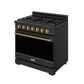 Gordon Ramsay by THOR Kitchen 36" 6 cu. ft. Professional Propane Gas Range with 6 Sealed Burners in Black with Bronze Accents, RSG36PBLP-BRZ