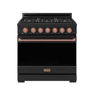 Gordon Ramsay by THOR Kitchen 36" 6 cu. ft. Professional Natural Gas Range with 6 Sealed Burners in Black with Rose Gold Accents, RSG36PB-RSG