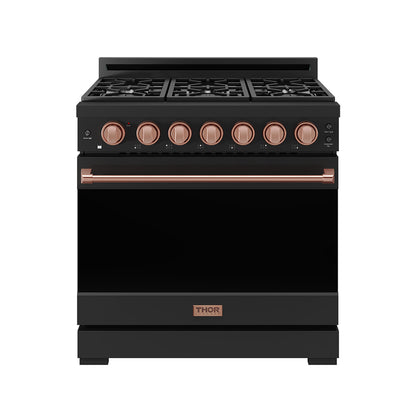 Gordon Ramsay by THOR Kitchen 36" 6 cu. ft. Professional Propane Gas Range with 6 Sealed Burners in Black with Rose Gold Accents, RSG36PBLP-RSG