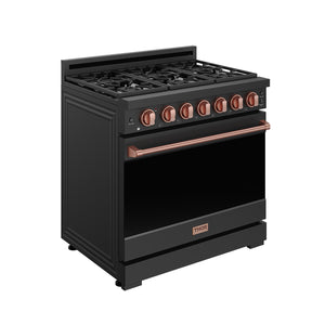 Gordon Ramsay by THOR Kitchen 36" 6 cu. ft. Professional Natural Gas Range with 6 Sealed Burners in Black with Rose Gold Accents, RSG36PB-RSG