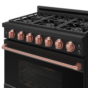 Gordon Ramsay by THOR Kitchen 36" 6 cu. ft. Professional Propane Gas Range with 6 Sealed Burners in Black with Rose Gold Accents, RSG36PBLP-RSG