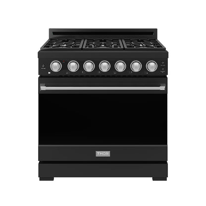Gordon Ramsay by THOR Kitchen 36" 6 cu. ft. Professional Natural Gas Range with 6 Sealed Burners in Black with Stainless Steel Accents, RSG36PB-SS