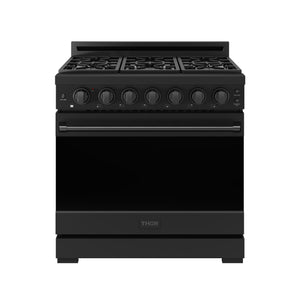 Gordon Ramsay by THOR Kitchen Package - 36" Gas Range, 36" Range Hood, Dishwasher in Black Matte, AP-RSG36PB-6