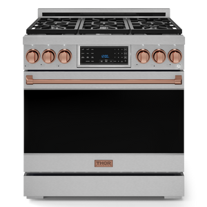 Gordon Ramsay by THOR Kitchen 36" 6.0 cu. ft. Professional Natural Gas Range with Tilt Panel Touch Control, Self-Clean and Air Fry in Stainless Steel with Rose Gold Accents, RSG36-RSG