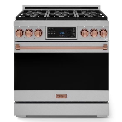 Gordon Ramsay by THOR Kitchen 36" 6.0 cu. ft. Professional Propane Gas Range with Tilt Panel Touch Control, Self-Clean and Air Fry in Stainless Steel with Rose Gold Accents, RSG36LP-RSG
