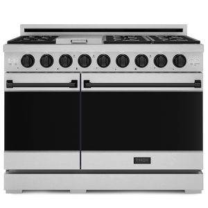 Gordon Ramsay by THOR Kitchen 48" 6.8 cu. ft. Professional Natural Gas Range in Stainless Steel with Black Accents, RSG48E-BLK
