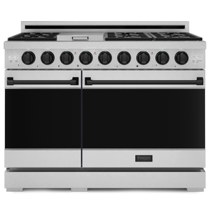 Gordon Ramsay by THOR Kitchen 48" 6.8 cu. ft. Professional Propane Gas Range in Stainless Steel with Black Accents, RSG48ELP-BLK