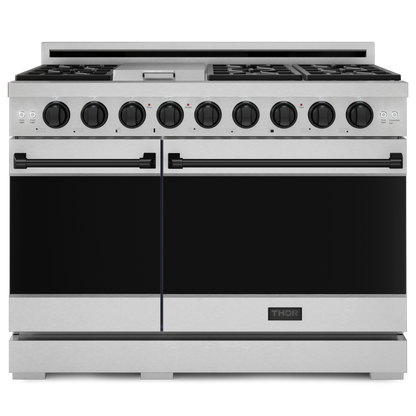 Gordon Ramsay by THOR Kitchen 48" 6.8 cu. ft. Professional Propane Gas Range in Stainless Steel with Black Accents, RSG48ELP-BLK