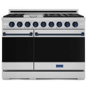 Gordon Ramsay by THOR Kitchen 48" 6.8 cu. ft. Professional Natural Gas Range in Stainless Steel/Blue, RSG48E-BLU