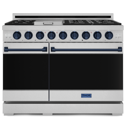 Gordon Ramsay by THOR Kitchen 48" 6.8 cu. ft. Professional Natural Gas Range in Stainless Steel/Blue, RSG48E-BLU