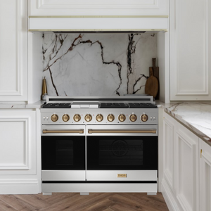 Gordon Ramsay by THOR Kitchen 48" 6.8 cu. ft. Professional Natural Gas Range in Stainless Steel with Bronze Accents, RSG48E-BRZ