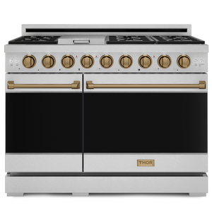 Gordon Ramsay by THOR Kitchen 48" 6.8 cu. ft. Professional Propane Gas Range in Stainless Steel with Bronze Accents, RSG48ELP-BRZ