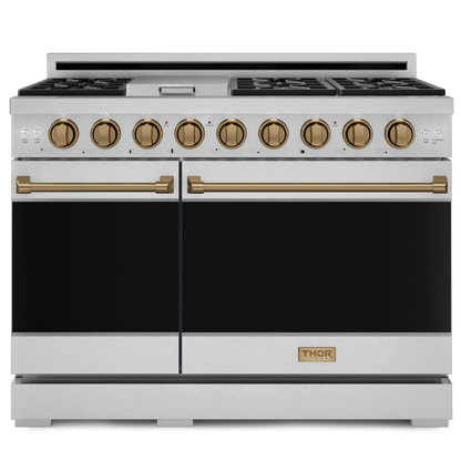 Gordon Ramsay by THOR Kitchen 48" 6.8 cu. ft. Professional Propane Gas Range in Stainless Steel with Bronze Accents, RSG48ELP-BRZ