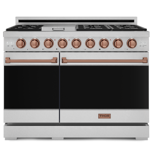 Gordon Ramsay by THOR Kitchen 48" 6.8 cu. ft. Professional Natural Gas Range in Stainless Steel with Rose Gold Accents, RSG48E-RSG