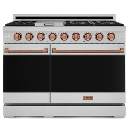 Gordon Ramsay by THOR Kitchen 48" 6.8 cu. ft. Professional Natural Gas Range in Stainless Steel with Rose Gold Accents, RSG48E-RSG