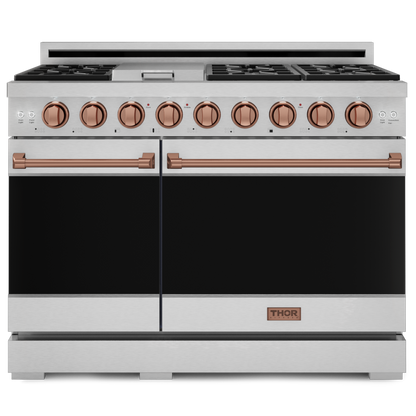Gordon Ramsay by THOR Kitchen 48" 6.8 cu. ft. Professional Propane Gas Range in Stainless Steel with Rose Gold Accents, RSG48ELP-RSG
