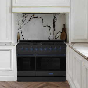 Gordon Ramsay by THOR Kitchen 48" 6.8 cu. ft. Professional Propane Gas Range in Matte Black with Navy Blue Accents, RSG48EBLP-BLU