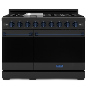 Gordon Ramsay by THOR Kitchen 48" 6.8 cu. ft. Professional Natural Gas Range in Matte Black with Navy Blue Accents, RSG48EB-BLU