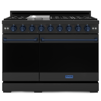 Gordon Ramsay by THOR Kitchen 48" 6.8 cu. ft. Professional Natural Gas Range in Matte Black with Navy Blue Accents, RSG48EB-BLU