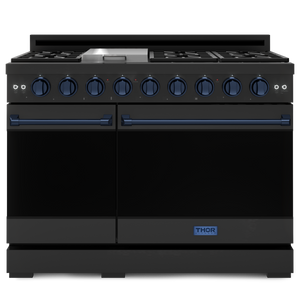 Gordon Ramsay by THOR Kitchen 48" 6.8 cu. ft. Professional Propane Gas Range in Matte Black with Navy Blue Accents, RSG48EBLP-BLU