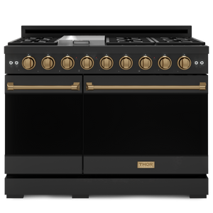 Gordon Ramsay by THOR Kitchen 48" 6.8 cu. ft. Professional Natural Gas Range in Matte Black with Bronze Accents, RSG48EB-BRZ