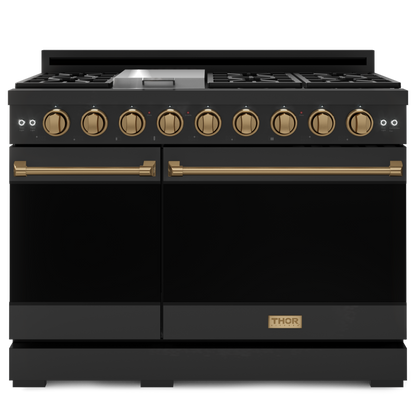 Gordon Ramsay by THOR Kitchen 48" 6.8 cu. ft. Professional Natural Gas Range in Matte Black with Bronze Accents, RSG48EB-BRZ