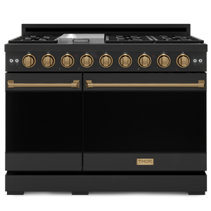 Gordon Ramsay by THOR Kitchen 48" 6.8 cu. ft. Professional Propane Gas Range in Matte Black with Bronze Accents, RSG48EBLP-BRZ