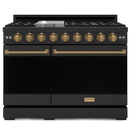 Gordon Ramsay by THOR Kitchen 48" 6.8 cu. ft. Professional Propane Gas Range in Matte Black with Bronze Accents, RSG48EBLP-BRZ