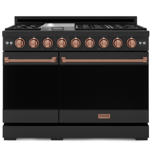 Gordon Ramsay by THOR Kitchen 48" 6.8 cu. ft. Professional Natural Gas Range in Matte Black with Rose Gold Accents, RSG48EB-RSG