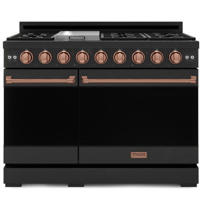 Gordon Ramsay by THOR Kitchen 48" 6.8 cu. ft. Professional Natural Gas Range in Matte Black with Rose Gold Accents, RSG48EB-RSG