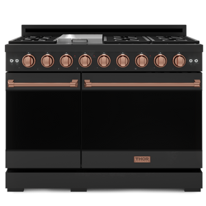Gordon Ramsay by THOR Kitchen 48" 6.8 cu. ft. Professional Propane Gas Range in Matte Black with Rose Gold Accents, RSG48EBLP-RSG