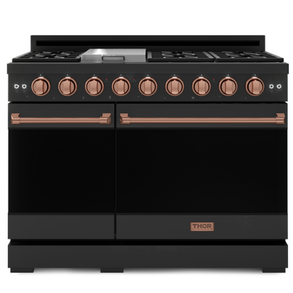 Gordon Ramsay by THOR Kitchen 48" 6.8 cu. ft. Professional Propane Gas Range in Matte Black with Rose Gold Accents, RSG48EBLP-RSG