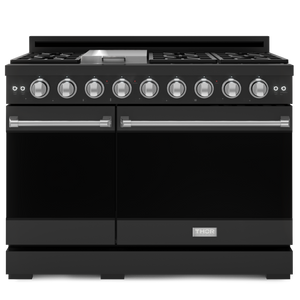 Gordon Ramsay by THOR Kitchen 48" 6.8 cu. ft. Professional Propane Gas Range in Matte Black with Stainless Steel Accents, RSG48EBLP-SS