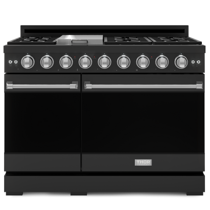 Gordon Ramsay by THOR Kitchen 48" 6.8 cu. ft. Professional Propane Gas Range in Matte Black with Stainless Steel Accents, RSG48EBLP-SS