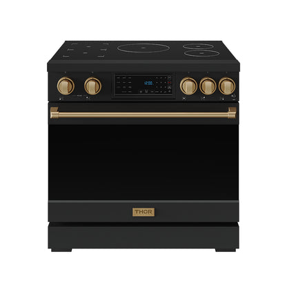 Gordon Ramsay by THOR Kitchen 36" Induction Range in Black Matte with Bronze Accents, RSI36B-BRZ