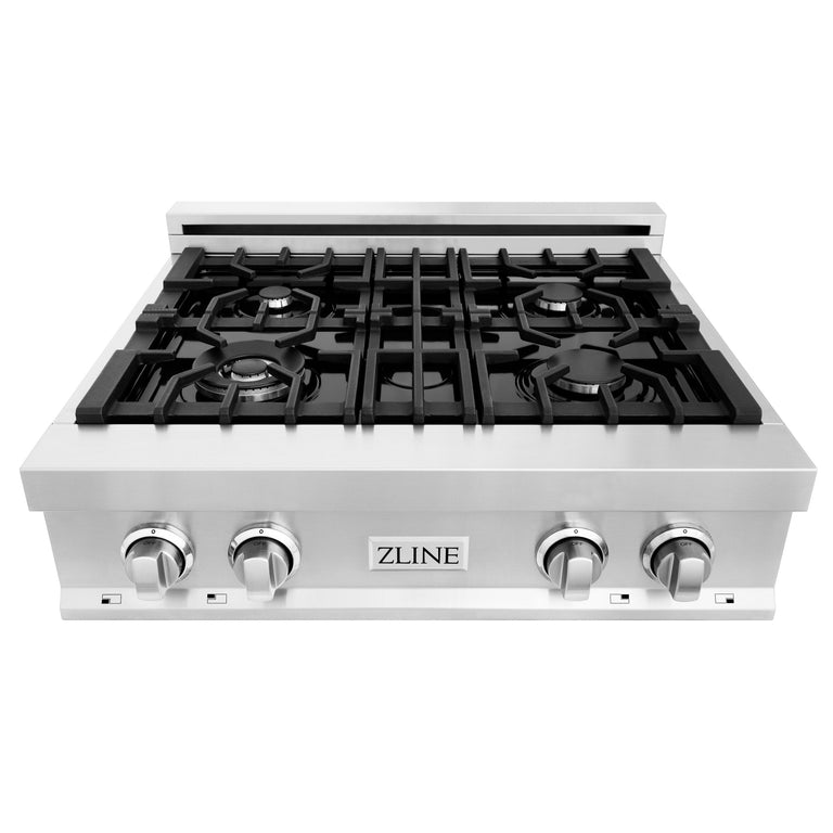 ZLINE Appliance Package - 30" Rangetop, Over The Range Convection Microwave With Traditional Handle In Stainless Steel, 2KP-RTOTRH30