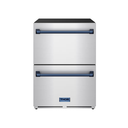 Gordon Ramsay by THOR Kitchen 24" Undercounter Freezer Drawer in Stainless Steel with Blue Accents, RZ24U-BLU