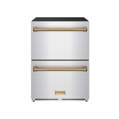 Gordon Ramsay by THOR Kitchen 24" Undercounter Freezer Drawer in Stainless Steel with Bronze Accents, RZ24U-BRZ