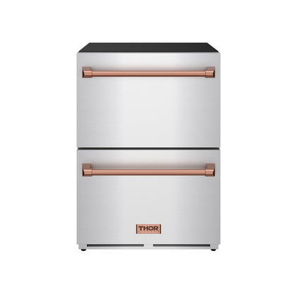 Gordon Ramsay by THOR Kitchen 24" Undercounter Freezer Drawer in Stainless Steel with Rose Gold Accents, RZ24U-RSG