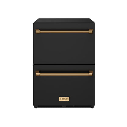 Gordon Ramsay by THOR Kitchen 24" Undercounter Freezer Drawer in Black Matte with Bronze Accents, RZ24UB-BRZ