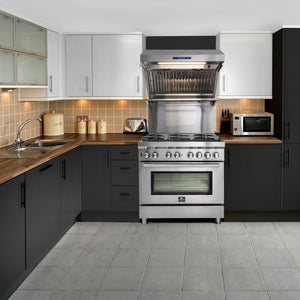 FORNO Savona 36" 1,200 CFM Wall Mount Range Hood with Back Splash and Baffle Filters, FRHWM5029-36