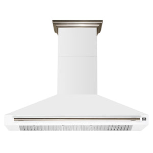 FORNO Aria 60" 1200 CFM Convertible Wall Mount Range Hood with White Hood and Antique Brass Accents, FRHWM5095-60WHT