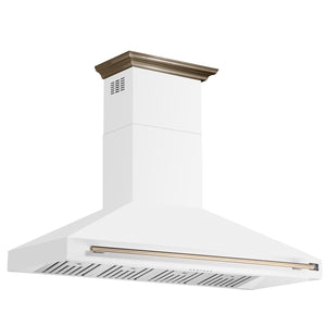 FORNO Aria 60" 1200 CFM Convertible Wall Mount Range Hood with White Hood and Antique Brass Accents, FRHWM5095-60WHT