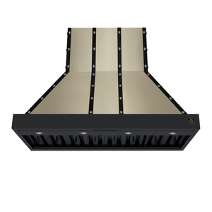 FORNO Ambassador Valente 48" 304 CFM Wall Mount Range Hood with 3 Speeds, LED Light in Fingerprint Resistant Black, Antique Brass and Copper Rivet Trim, FRHWM5099-48CPBLK