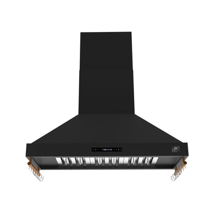 FORNO Venezia 48" 900 CFM Wall Mount Ducted Range Hood with Touch Controls and LED Lights in Black with Antique Brass Accents, FRHWM5503-48BLK