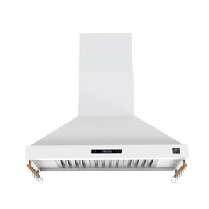 FORNO Venezia 48" 900 CFM Wall Mount Ducted Range Hood with Touch Controls and LED Lights in White with Antique Brass Accents, FRHWM5503-48WHT
